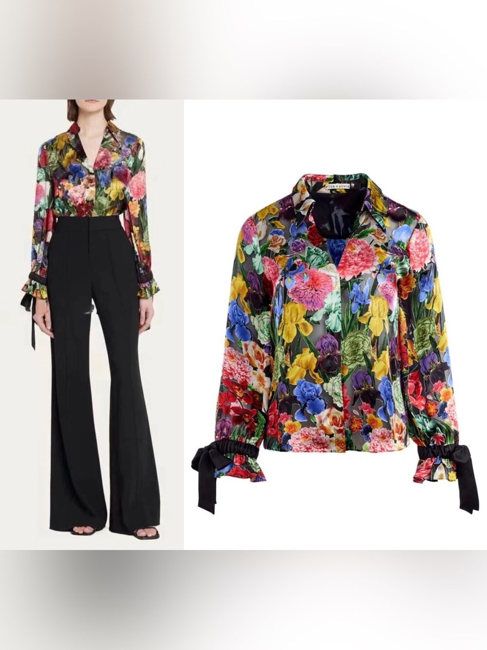 Alice + Olivia Randa Tied Blouson Sleeve Button Down Shirt/Blouse. Size M